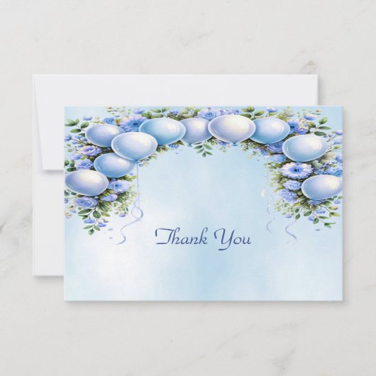 Blauwe ballonnen bedankje bedankkaart (Voorkant)