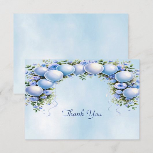 Blauwe ballonnen bedankje bedankkaart (Voorkant / Achterkant)