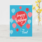 Blauwe ballonnen Birthday Kaart (Gele Bloem)