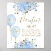Blauwe Ballonnen Bloemen Jongen Baby Fopspeen Hunt Poster (Voorkant)