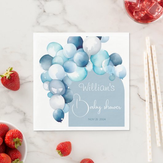 Blauwe ballonnen boog baby shower servet (Insitu)