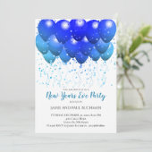 Blauwe ballonnen Confetti White nieuwjaarsfeest Kaart (Staand voorkant)