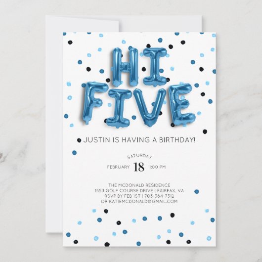 Blauwe ballonnen | Dag vijf, vijfde verjaardag Kaart (Voorkant)