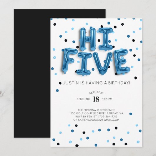 Blauwe ballonnen | Dag vijf, vijfde verjaardag Kaart (Voorkant / Achterkant)
