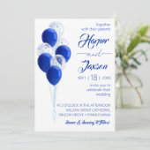 Blauwe ballonnen. Elegant trouwkaart. Kaart (Staand voorkant)
