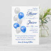 Blauwe ballonnen. Elegant trouwuitnodiging. Kaart (Staand voorkant)