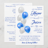 Blauwe ballonnen. Elegant trouwuitnodiging. Kaart (Voorkant / Achterkant)