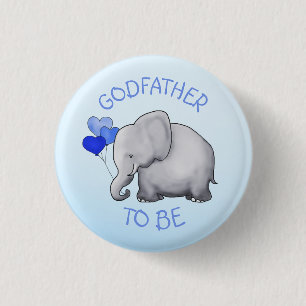 Blauwe ballonnen Elephant Baby shower Godfather-To Ronde Button 3,2 Cm