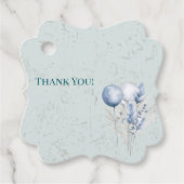 Blauwe ballonnen en achtergrond bedankjes labels (Voorkant)