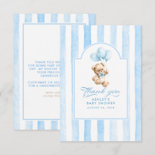 Blauwe Ballonnen en Teddybeer Baby Shower Bedankkaart