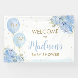 Blauwe ballonnen Floral Baby shower Welkomstachter Spandoek