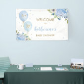 Blauwe ballonnen Floral Baby shower Welkomstachter Spandoek (Beurs)