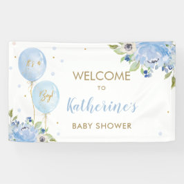 Blauwe ballonnen Floral Baby shower Welkomstachter Spandoek