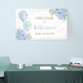 Blauwe ballonnen Floral Baby shower Welkomstachter Spandoek (Beurs)