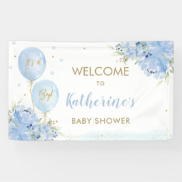 Blauwe ballonnen Floral Baby shower Welkomstachter Spandoek
