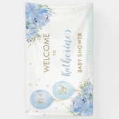 Blauwe ballonnen Floral Baby shower Welkomstachter Spandoek (Verticaal)