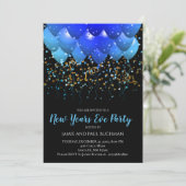Blauwe ballonnen Gold Confetti Black nieuwjaarsdag Kaart (Staand voorkant)