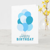 Blauwe ballonnen Happy Birthday Kaart (Gele Bloem)
