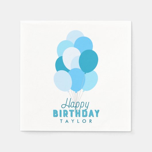 Blauwe ballonnen Happy Birthday Servet (Voorkant)