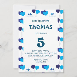 Blauwe ballonnen harten jongen kinderen Birthday p Kaart