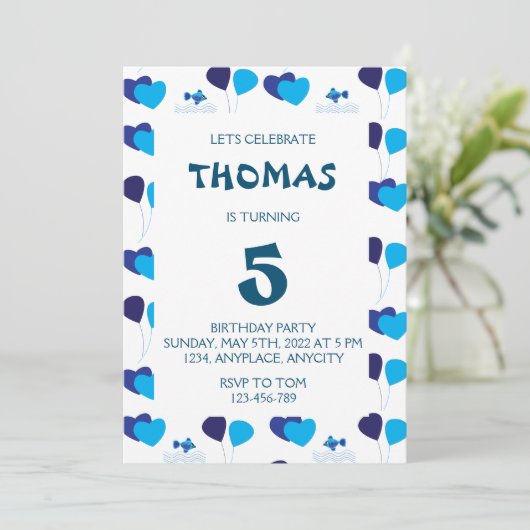 Blauwe ballonnen harten jongen kinderen Birthday p Kaart (Staand voorkant)