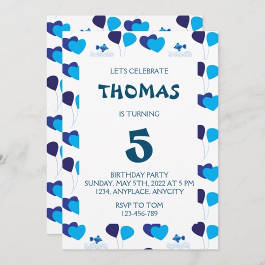 Blauwe ballonnen harten jongen kinderen Birthday p Kaart (Voorkant / Achterkant)