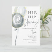 Blauwe ballonnen jongen 2 verjaardag kaart (Staand voorkant)