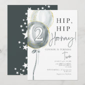 Blauwe ballonnen jongen 2 verjaardag kaart (Voorkant / Achterkant)