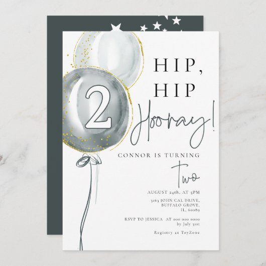 Blauwe ballonnen jongen 2 verjaardag kaart (Voorkant / Achterkant)