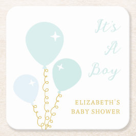Blauwe Ballonnen Jongen Baby Shower Kartonnen Onderzetters