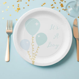 Blauwe Ballonnen Jongen Baby Shower Papieren Bordje