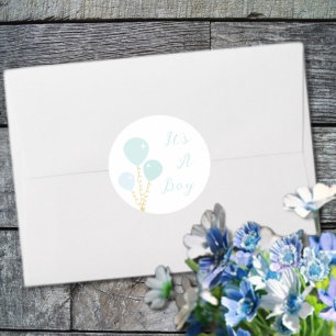 Blauwe Ballonnen Jongen Baby Shower Ronde Sticker