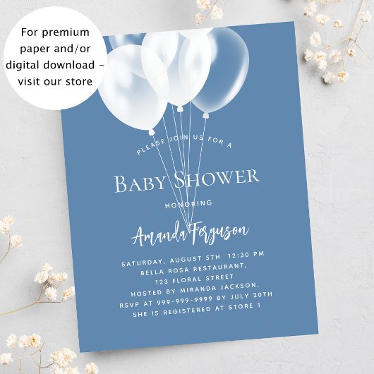 Blauwe ballonnen jongen budget baby shower uitnodi