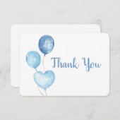 Blauwe ballonnen Jongen Dank je kaart (Voorkant / Achterkant)