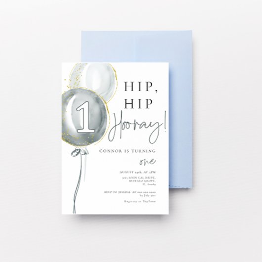 Blauwe ballonnen jongen eerste verjaardag kaart