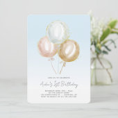 Blauwe ballonnen jongens 1e verjaardag kaart (Staand voorkant)