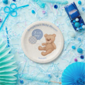 Blauwe ballonnen Teddy Bear Baby shower Paper Bord (Feest)