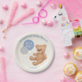 Blauwe ballonnen Teddy Bear Baby shower Paper Bord (Feest)