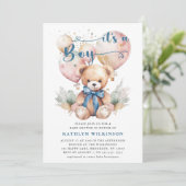 Blauwe ballonnen Teddy Bear Leuk Jongen Baby showe Kaart (Staand voorkant)
