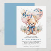 Blauwe ballonnen Teddy Bear Leuk Jongen Baby showe Kaart (Voorkant / Achterkant)