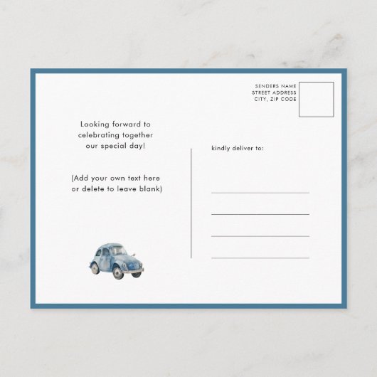 Blauwe ballonnen Teddy Bear Leuk Jongen Baby showe Uitnodiging Briefkaart (Achterkant)