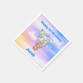 Blauwe ballonnen Teddybeer 1e verjaardag Servet (Hoek)