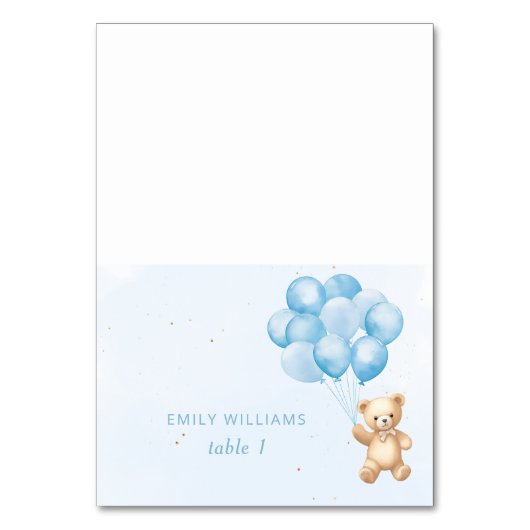 Blauwe ballonnen teddybeer baby shower plaatskaart kaart (Voorkant)