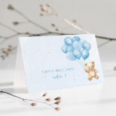 Blauwe ballonnen teddybeer baby shower plaatskaart kaart