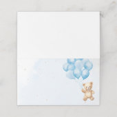 Blauwe ballonnen teddybeer baby shower plaatskaartje (Buitenkant ongevouwen)
