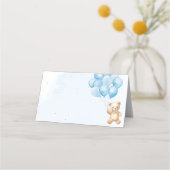 Blauwe ballonnen teddybeer baby shower plaatskaartje (Voorkant)