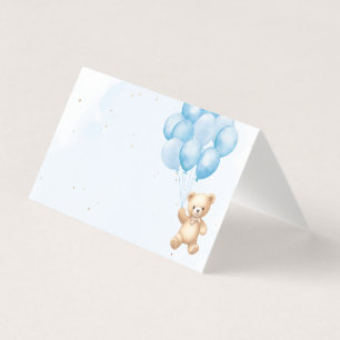 Blauwe ballonnen teddybeer babyshower plaatskaarte kaart