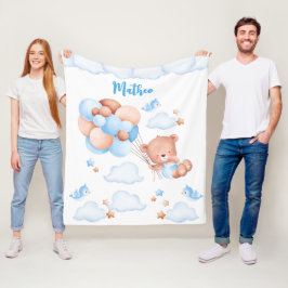 Blauwe ballonnen teddybeer in de wolken op de doua fleece deken