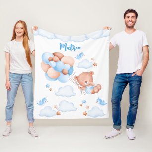 Blauwe ballonnen teddybeer in de wolken op de doua fleece deken