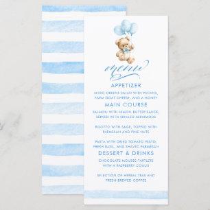 Blauwe Ballonnen Teddybeer Jongen Baby Shower  Menu